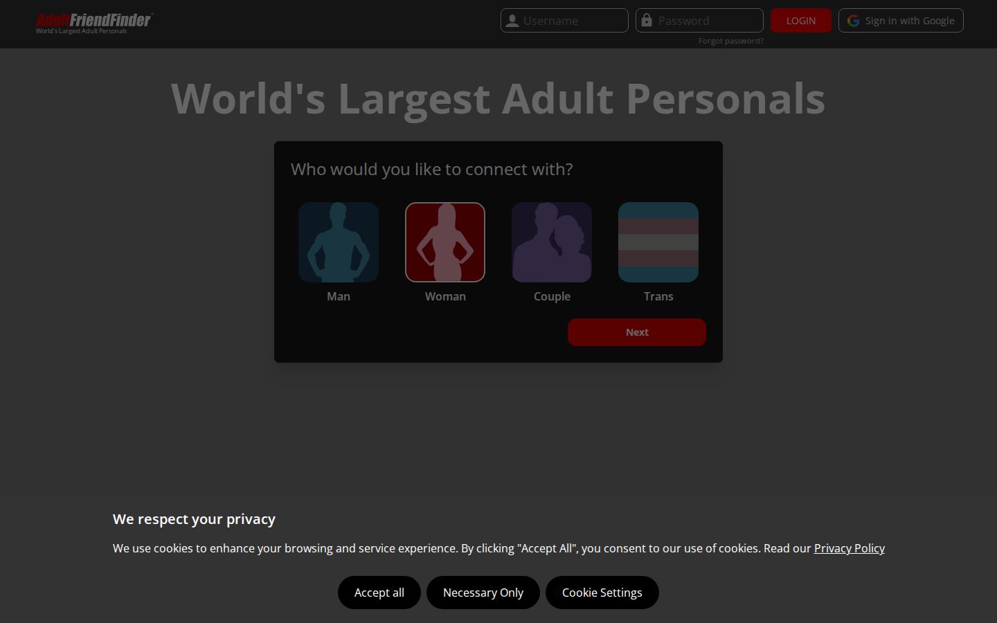 AdultFriendFinder — PC homepage preview