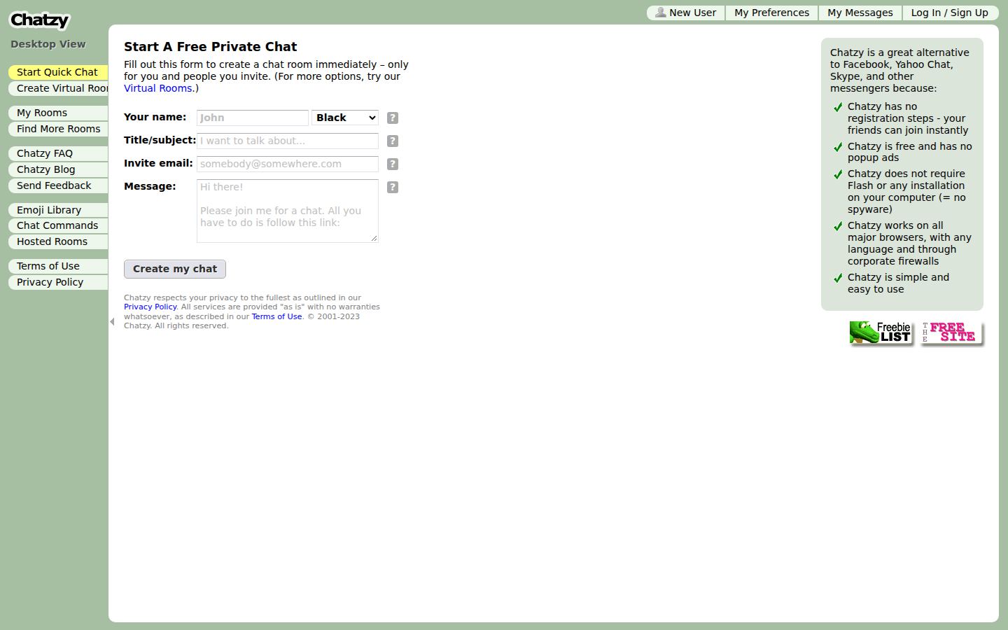 Chatzy — PC homepage preview