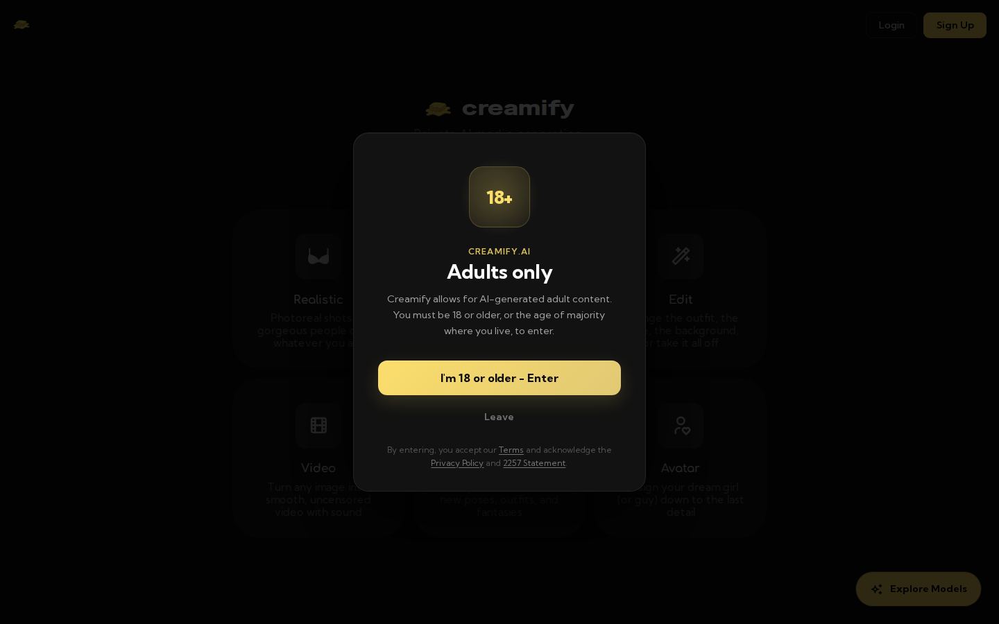 Creamify AI — PC homepage preview