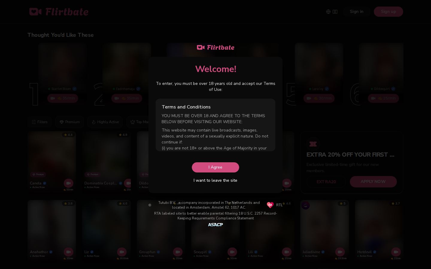 Flirtbate — PC homepage preview