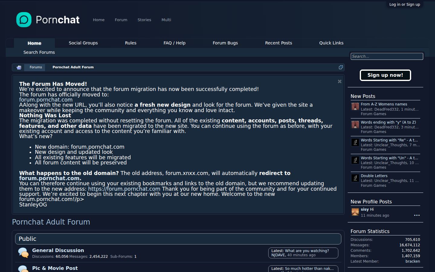 Pornchat Adult Forum — PC homepage preview