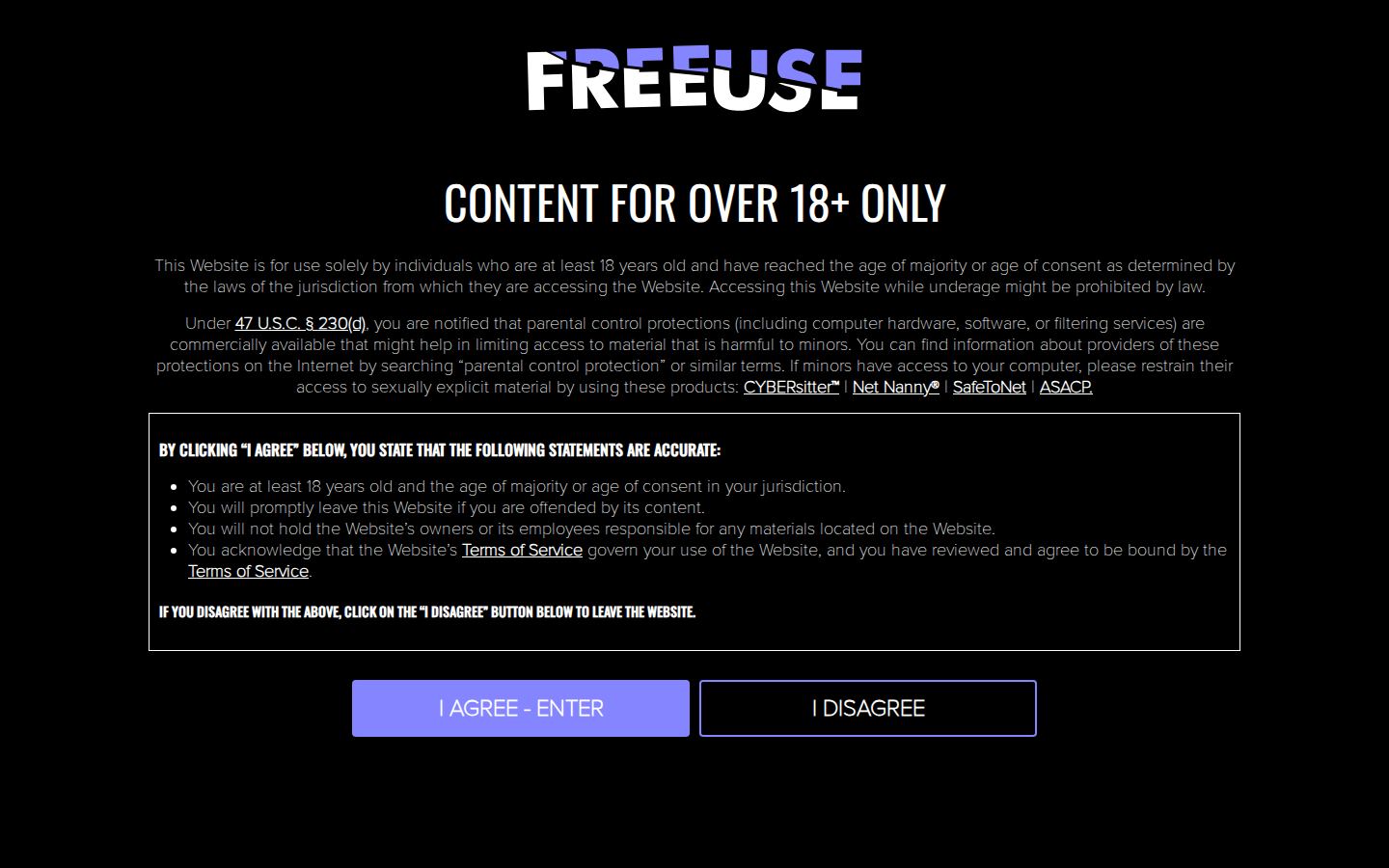 FreeUse — PC homepage preview