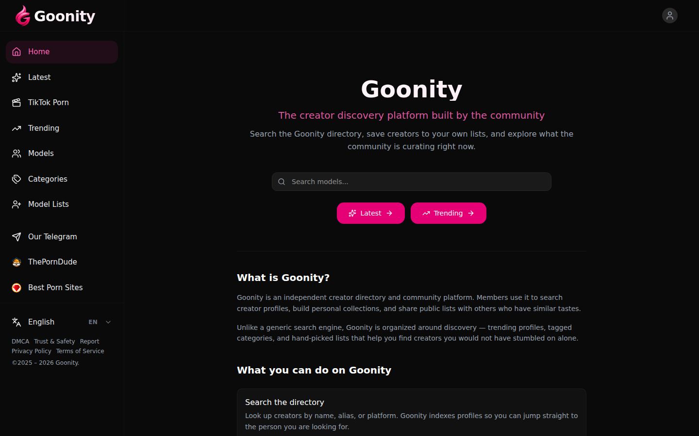 Goonity — PC homepage preview