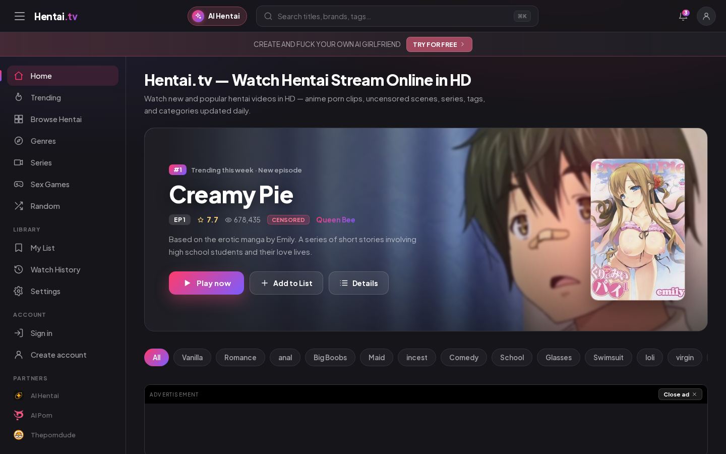 Hentai.tv — PC homepage preview