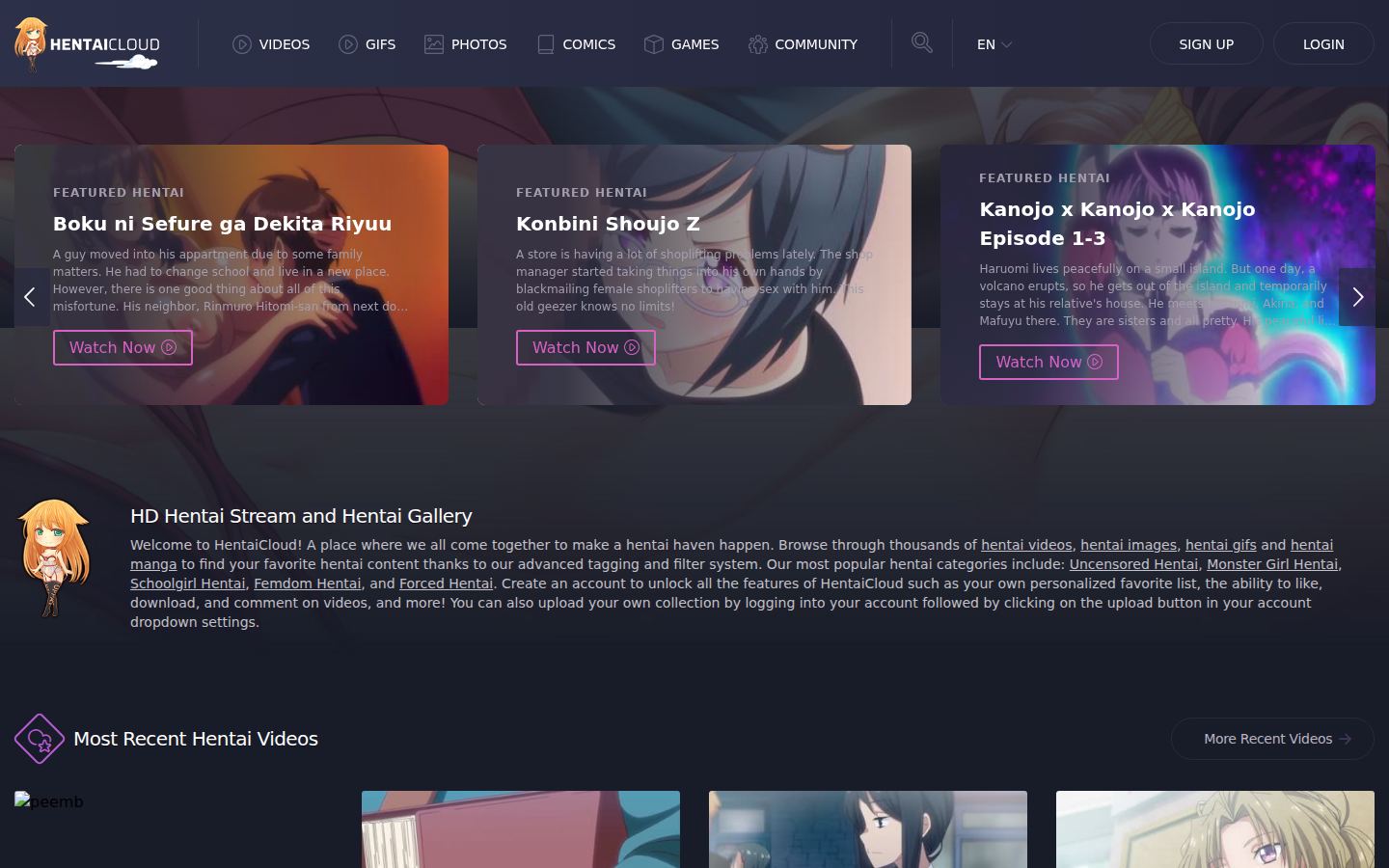 HentaiCloud — PC homepage preview