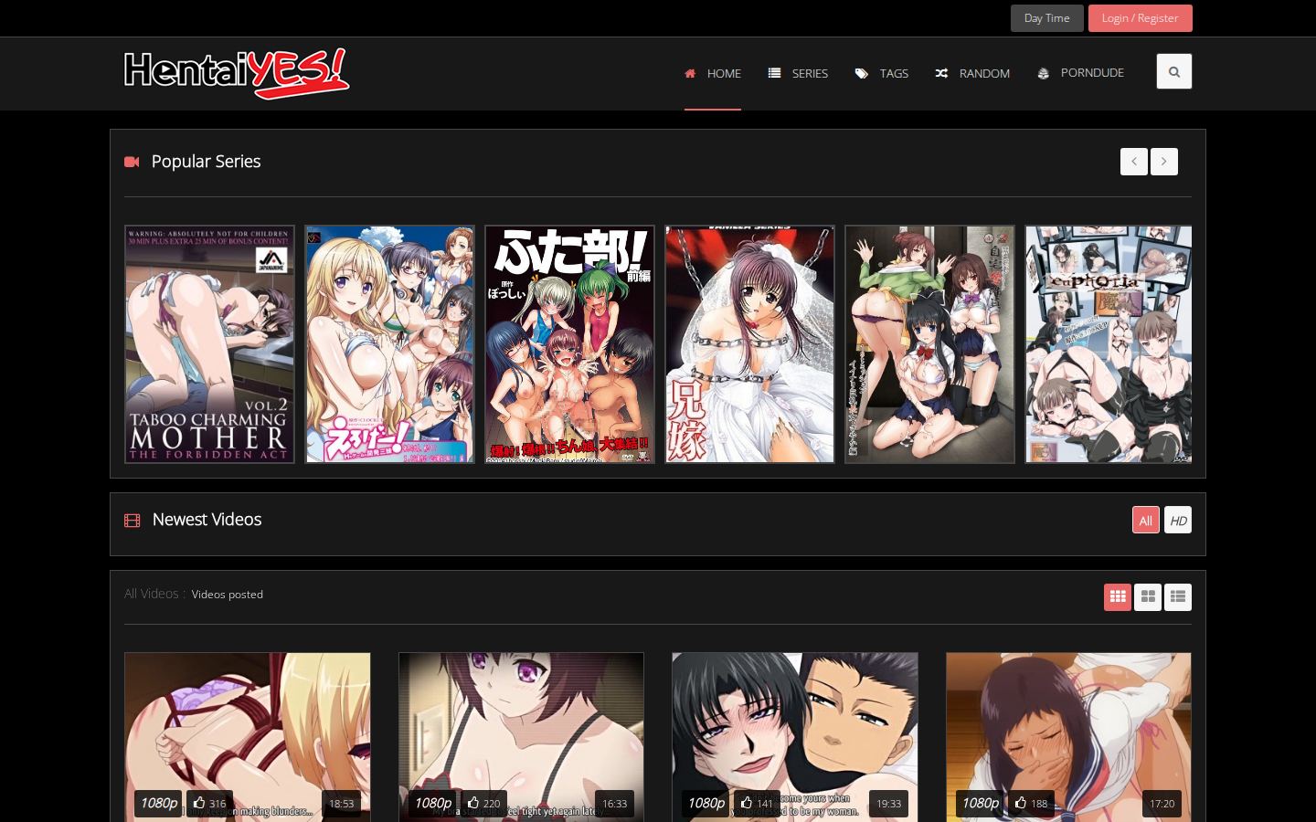 HentaiYes — PC homepage preview