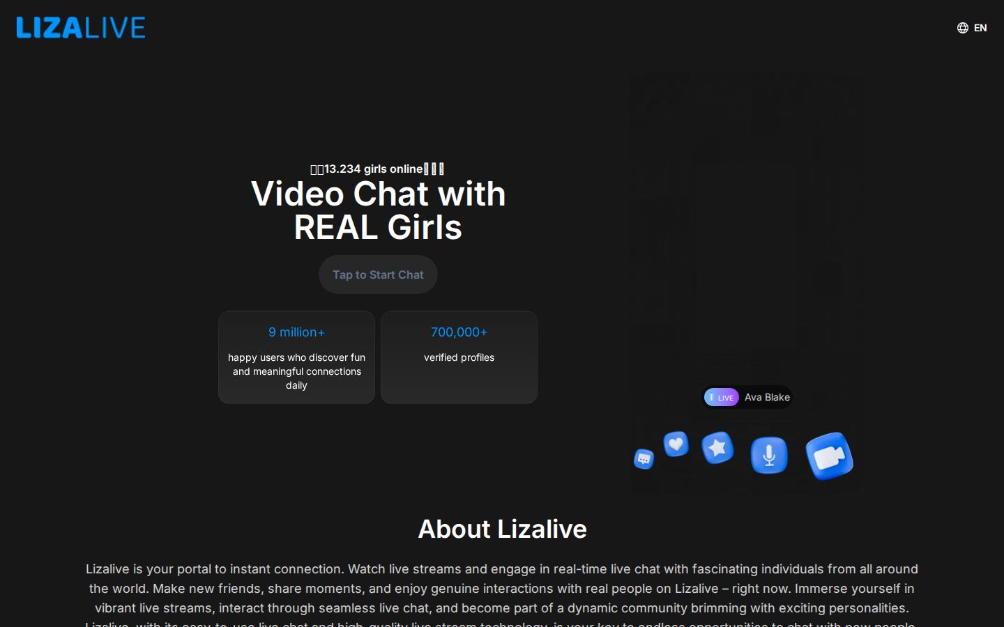 LizaLive — PC homepage preview