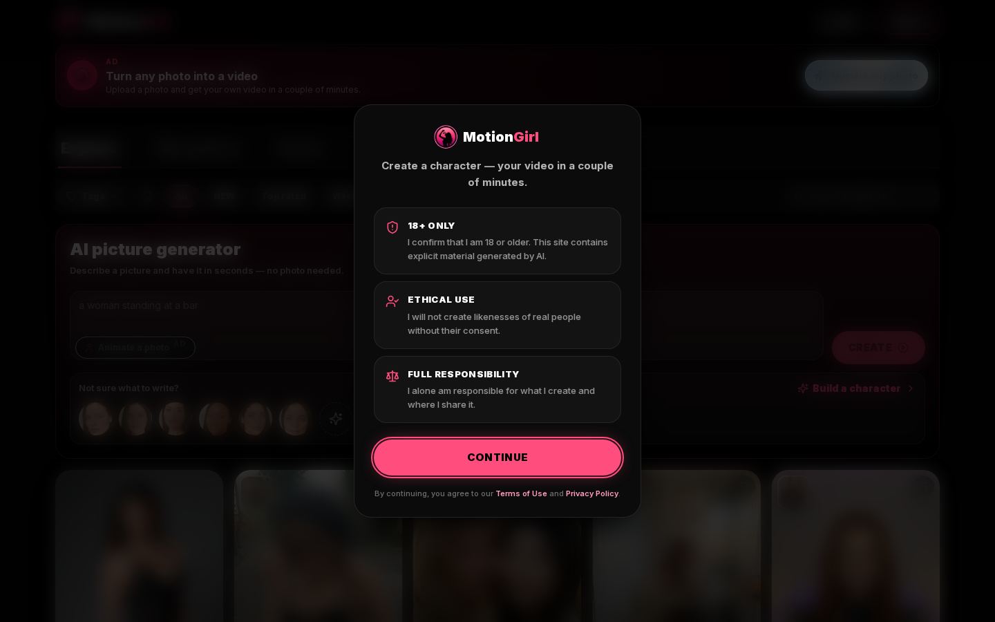 MotionGirl — PC homepage preview