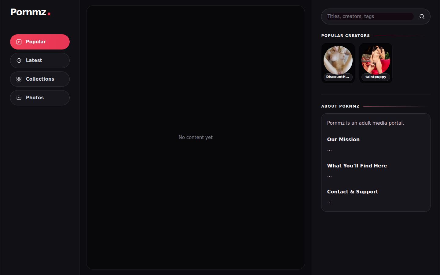Pornmz — PC homepage preview