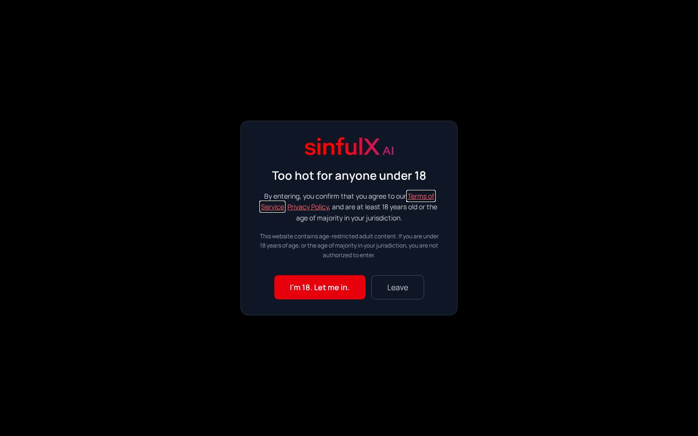 SinfulX AI — PC homepage preview