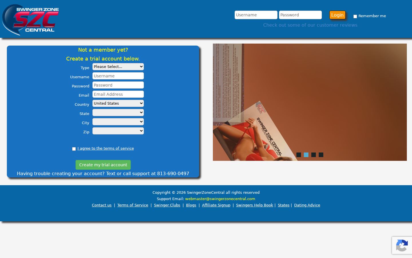 Swinger Zone Central — PC homepage preview