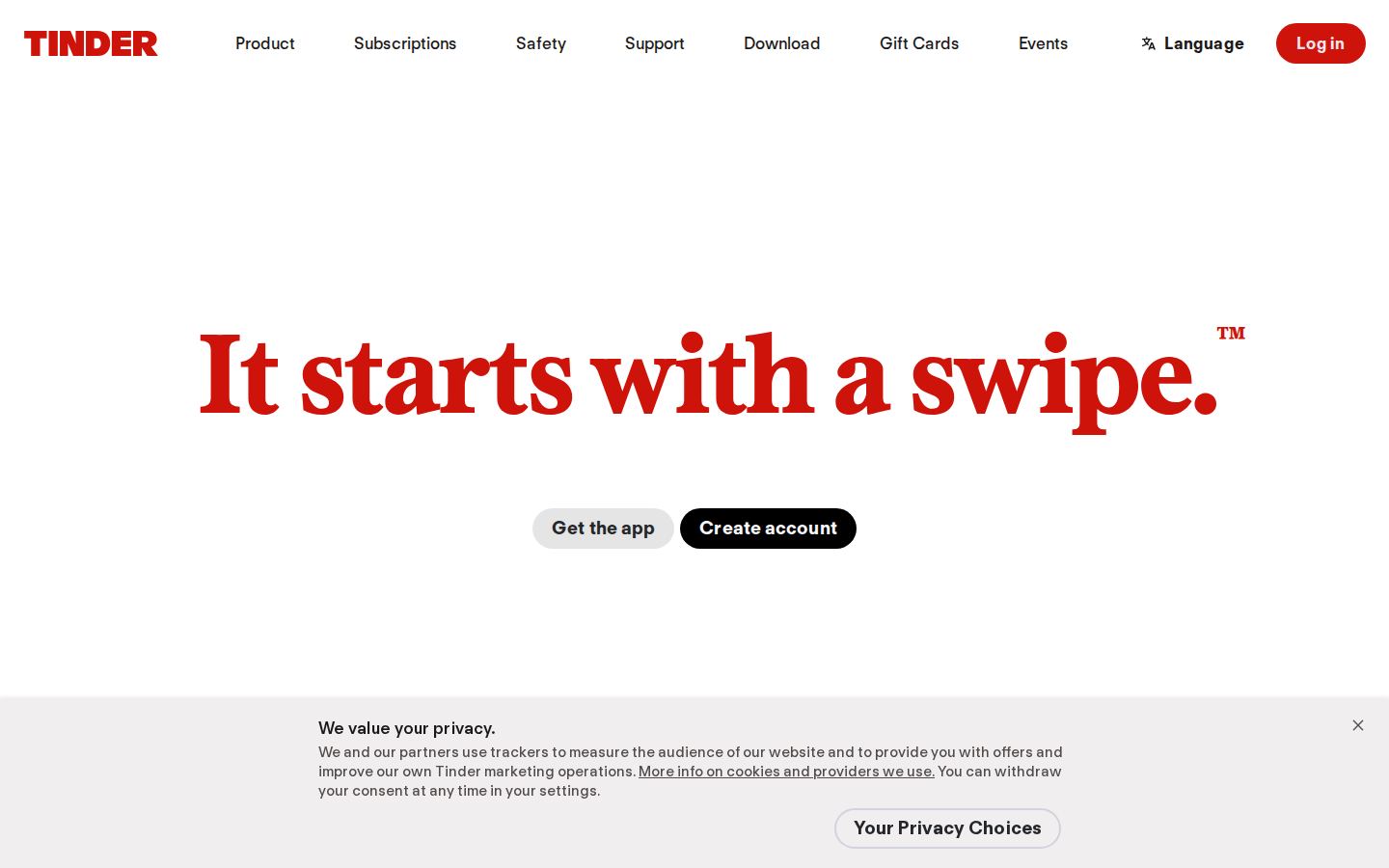 Tinder — PC homepage preview