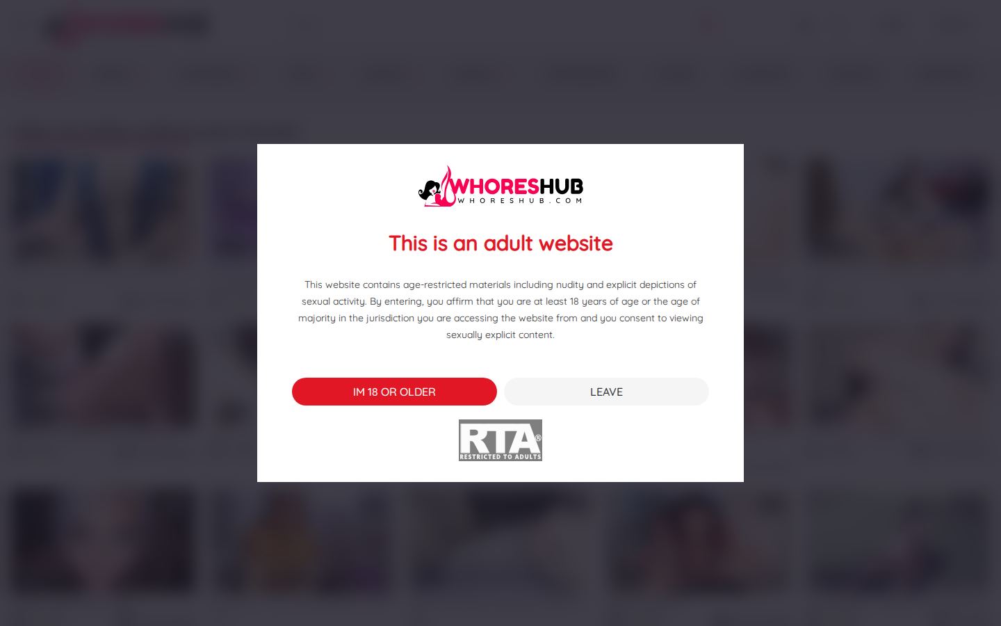 WhoresHub — PC homepage preview