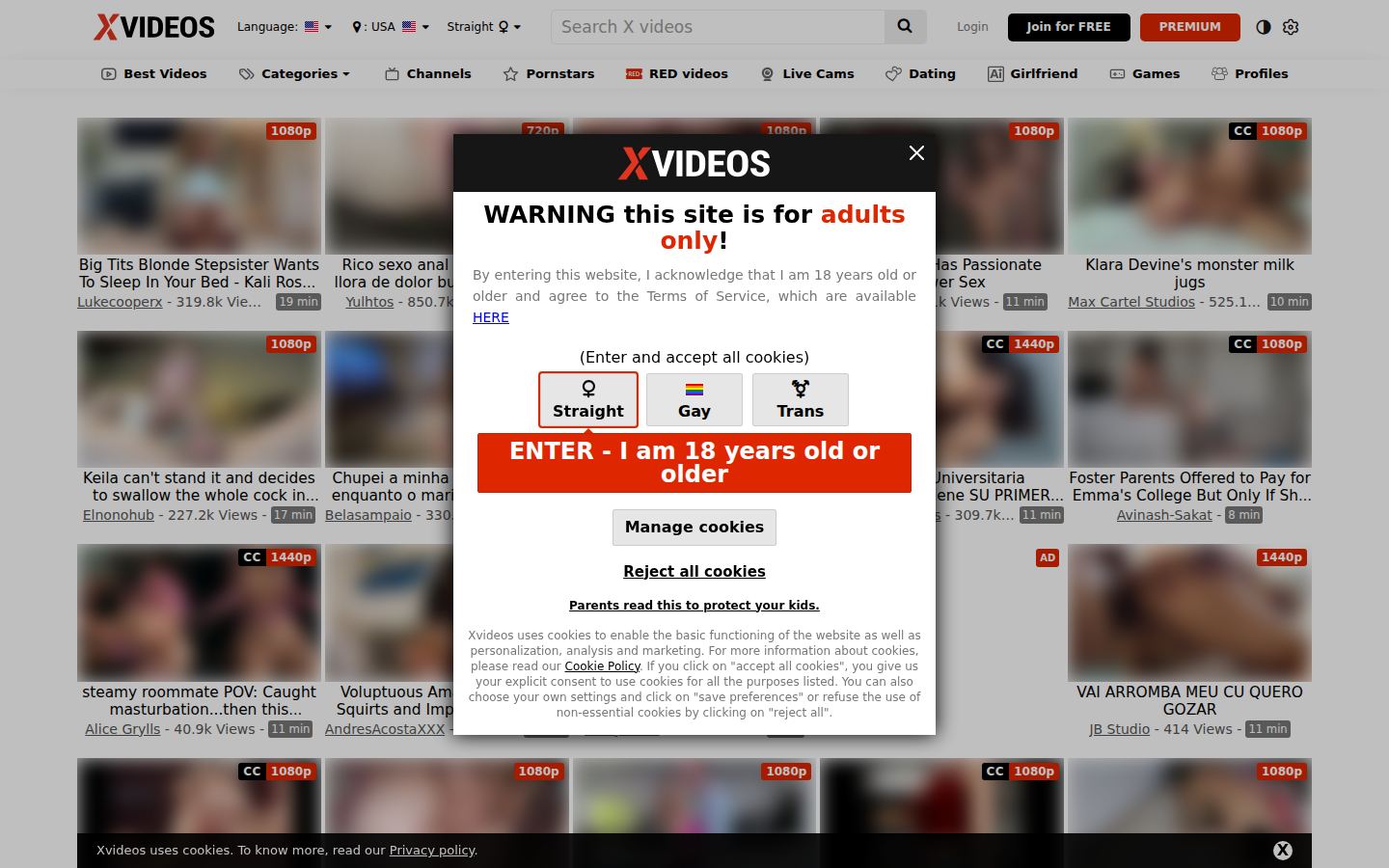 Xvideos — PC homepage preview